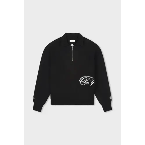 Equalité Fluffy Knit Quarter Zip Polo Black
