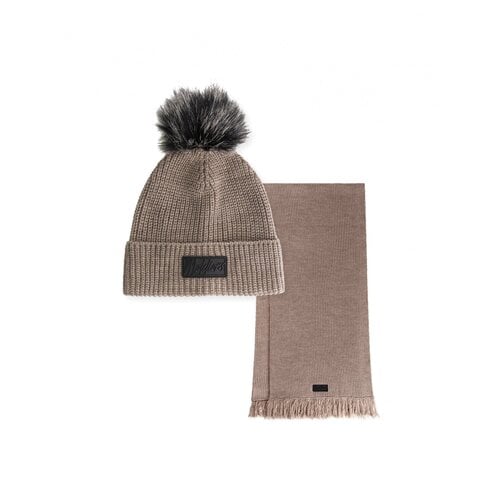 Malelions Women Knitted Beanie Scarf Set Taupe Malelions Women Knitted Beanie Scarf Set Taupe