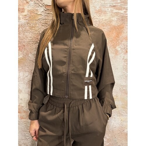 Malelions Malelions Women Stripe Zip-Up Jacket Brown
