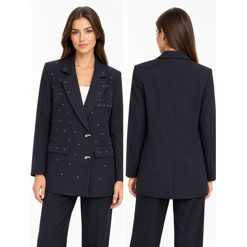 Rhyme & Hype Rhinestone Oversized Jacket Navy Rhyme & Hype Rhinestone Oversized Jacket Navy