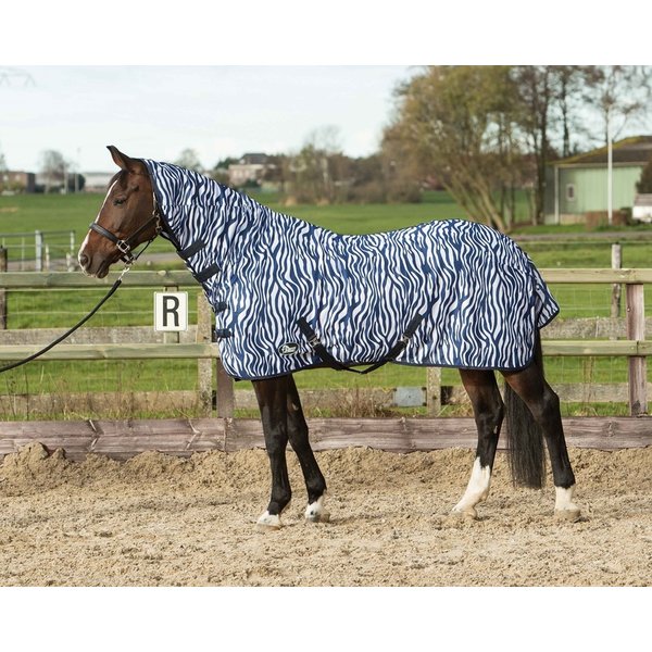 Harry's Horse Flysheet mesh with neck and surcingles, zebra medival blue