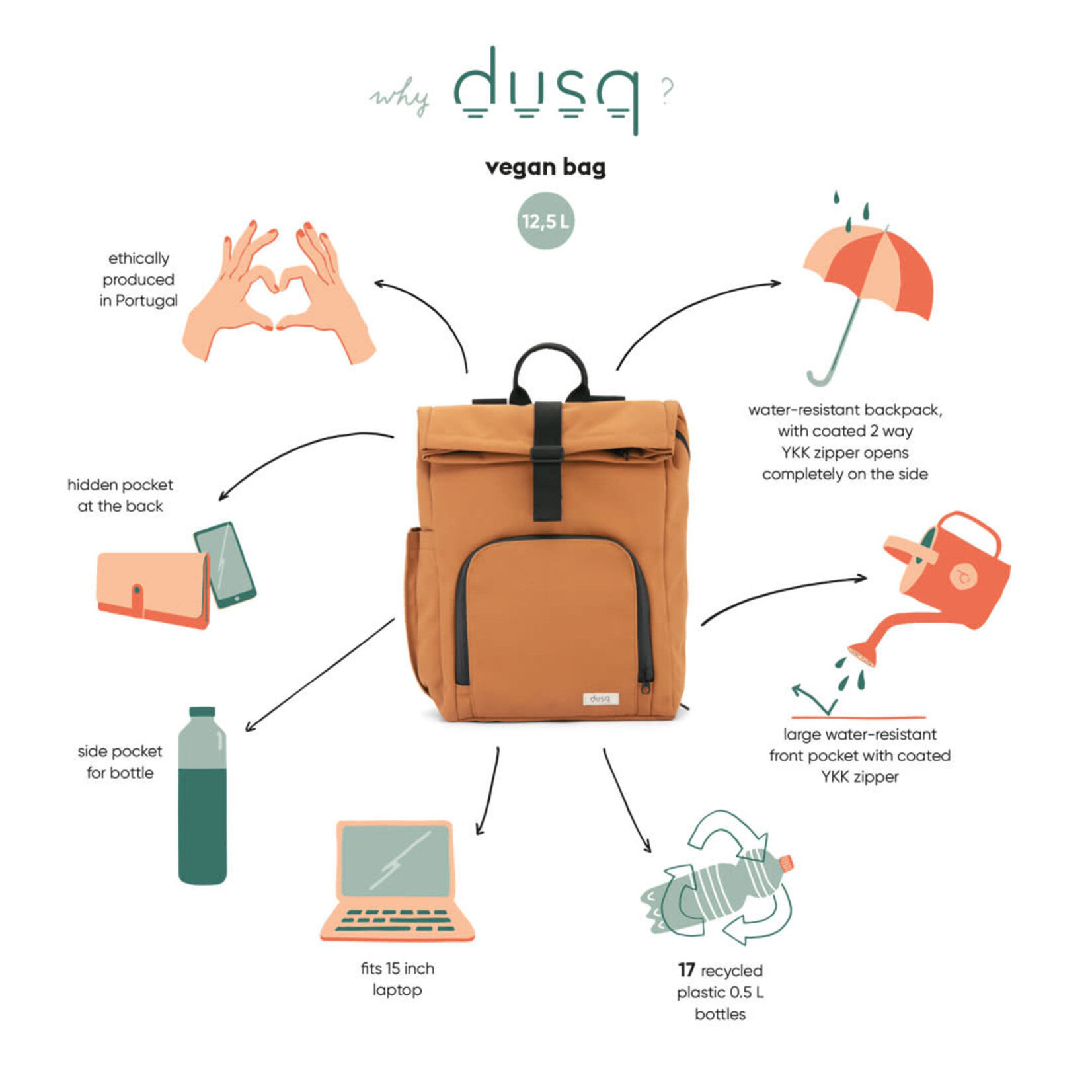 Dusq Vegan Bag Canvas Sunset Cognac