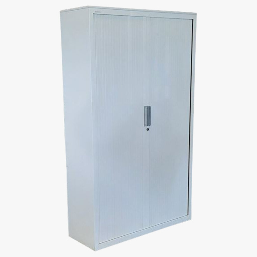 Steelcase Roldeurkast Wit 198 x 120 x 43 zwarte legborden