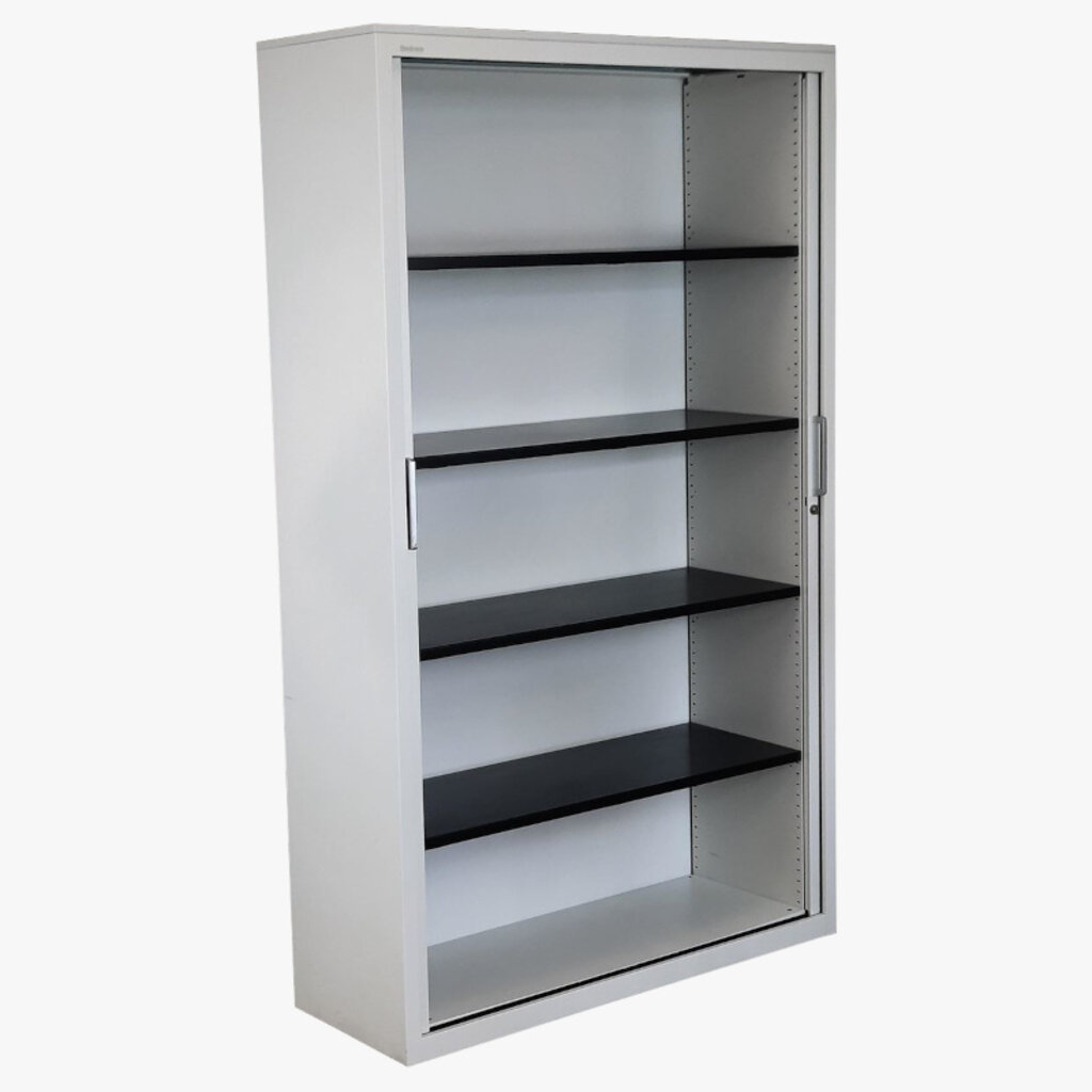 Steelcase Roldeurkast Wit 198 x 120 x 43 zwarte legborden