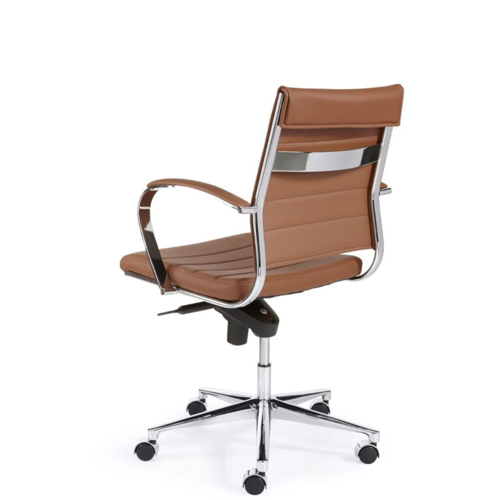 MN Espinoza Bureaustoel Lage Rug Cognac Kunstleder Chroom