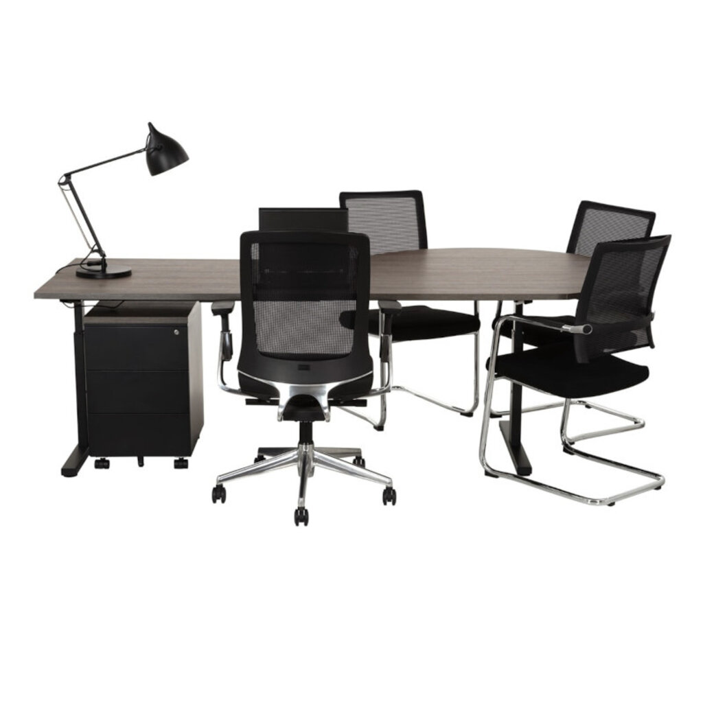 MN Easy Elektrisch Zit Sta Bureau Met Ronde Vergaderaanbouw