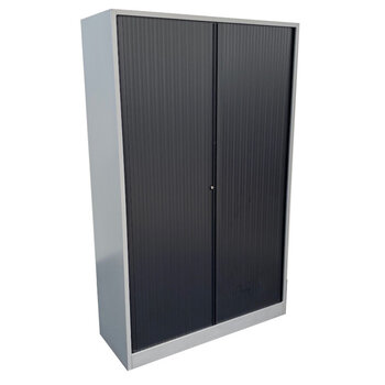 Ahrend Roldeurkast Zilvergrijs Zwarte Deuren B-Keus H195xB120xD45 Ahrend Roldeurkast Zilvergrijs Zwarte Deuren B-Keus H195xB120xD45