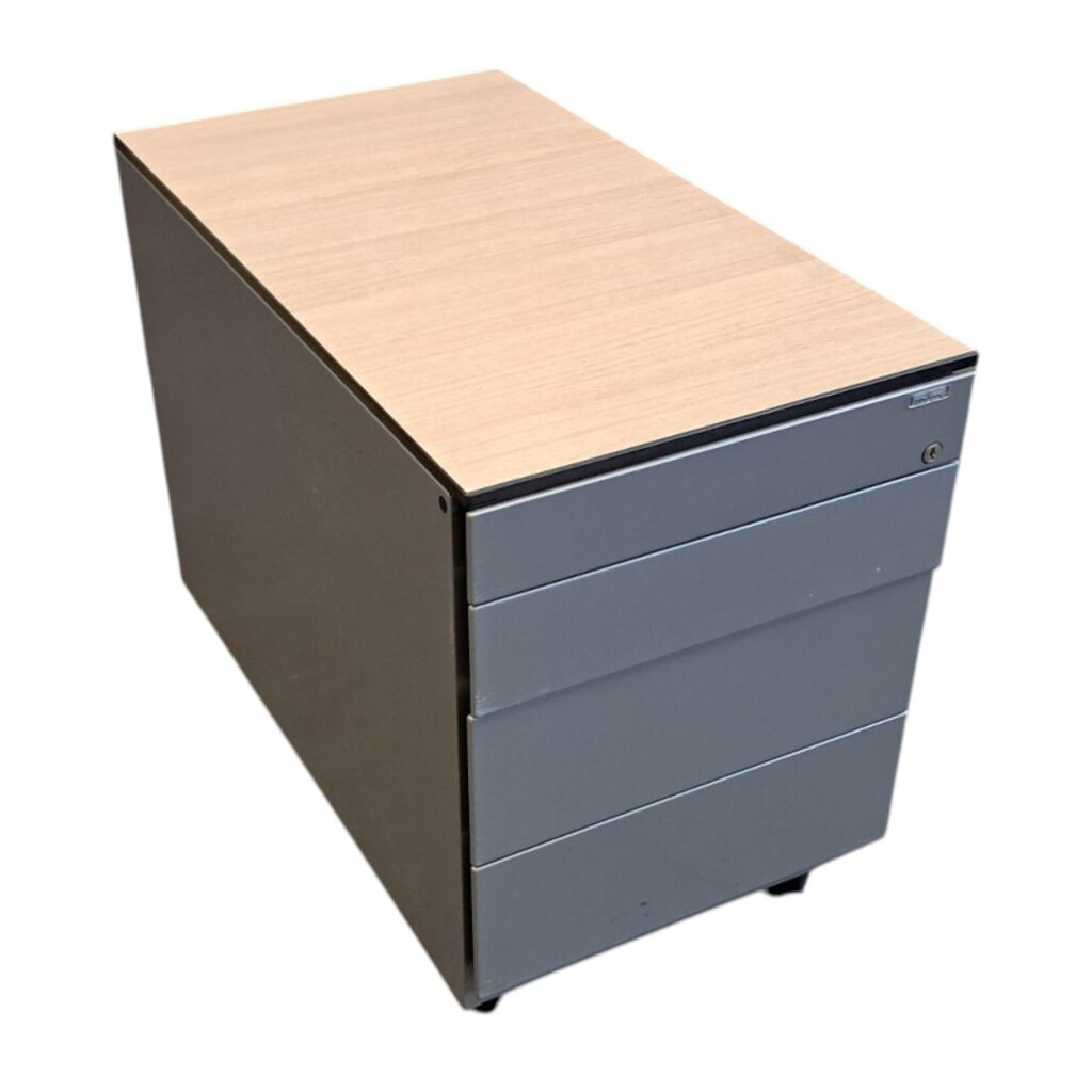 Ahrend Verrijdbaar Ladeblok Zilvergrijs Licht Eiken 3 Laden H57 x B42,5 x D76