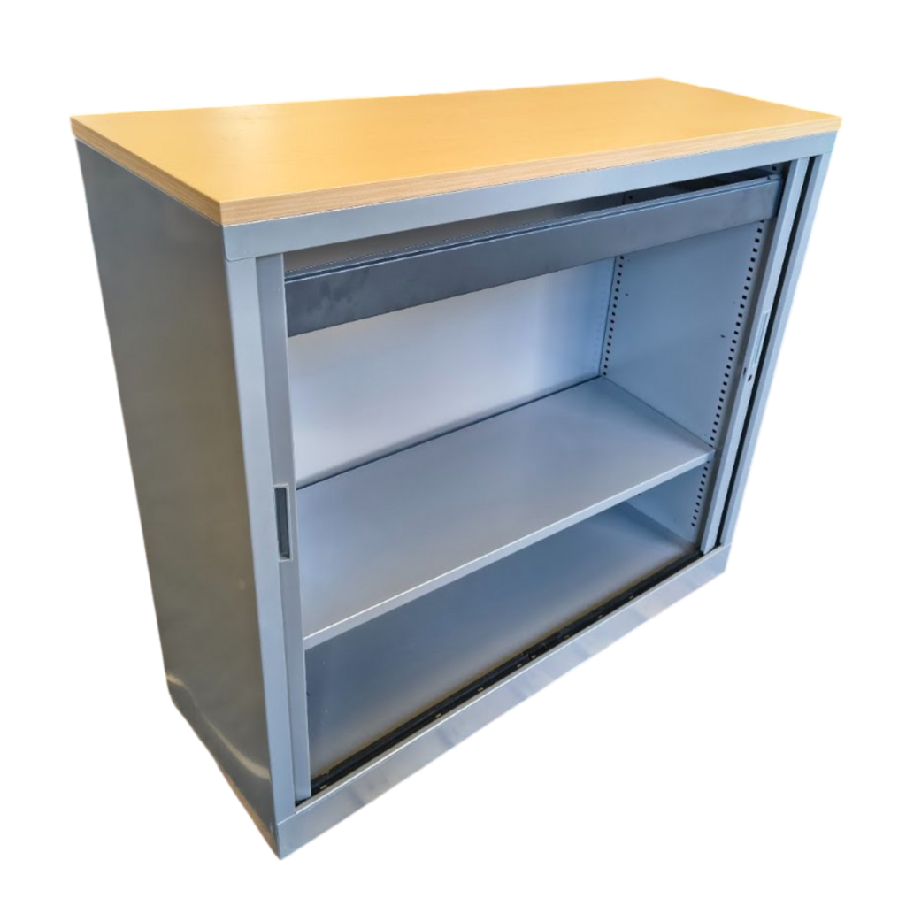 Roldeurkast Zilvergrijs Beuken  H108xB120xD43 1LB1HF Mist Slot