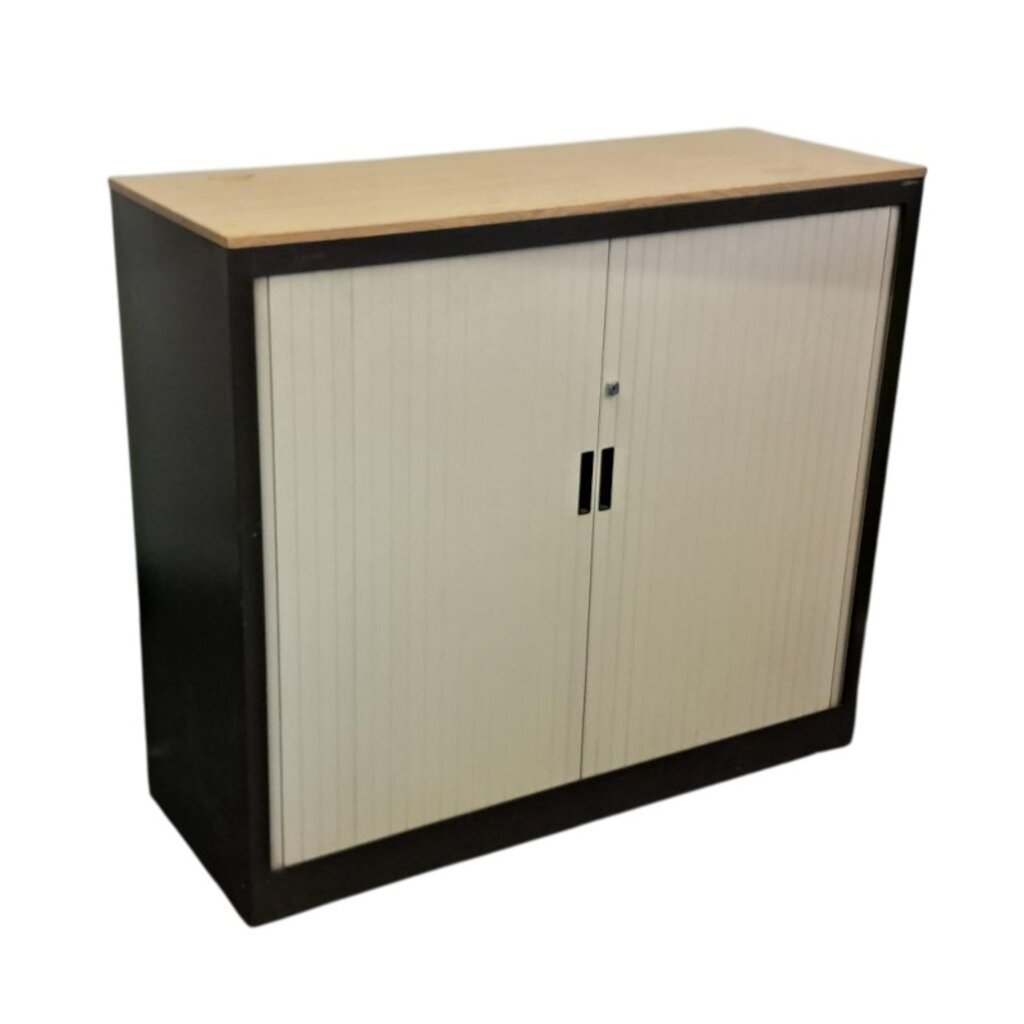 van Blerk Roldeurkast Donkerbruin Lichtgrijs Beuken H105xB120xD45