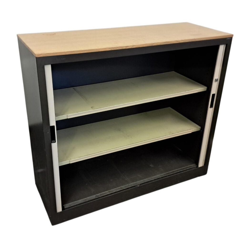 van Blerk Roldeurkast Donkerbruin Lichtgrijs Beuken H105xB120xD45