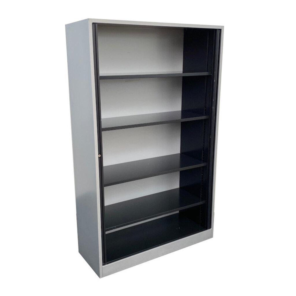 Ahrend Roldeurkast Zilvergrijs Zwarte Ribbel Deuren H195xB120xD45  B-keus