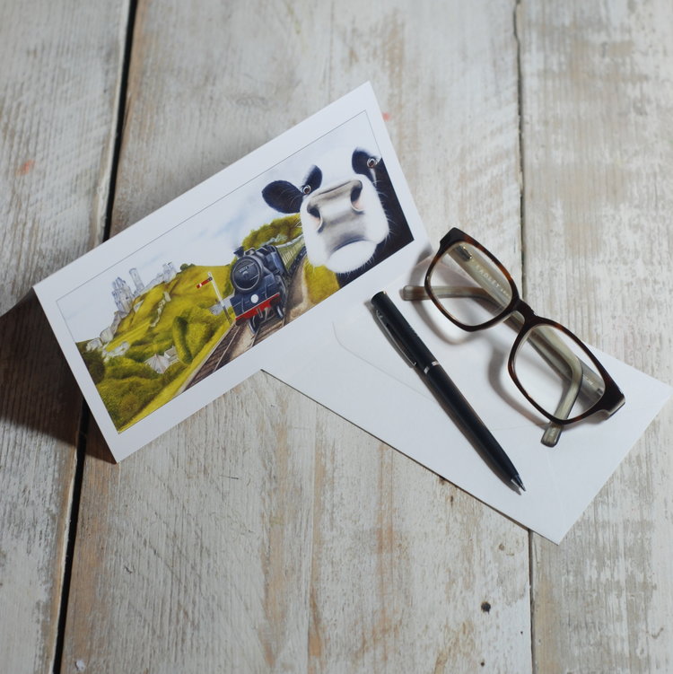 Lucy's Farm 'Moo Selfie at Corfe Railway' Card