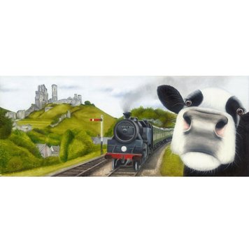 Lucy's Farm Moo Selfie at Corfe Railway Mounted Print