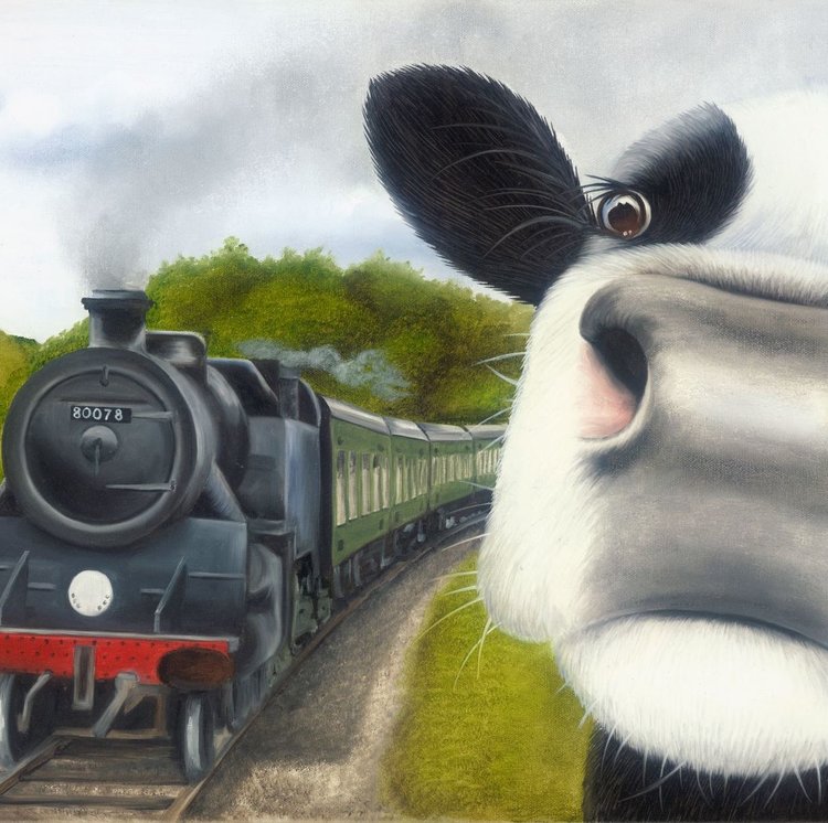 Lucy's Farm 'Moo Selfie at Corfe Railway' Framed Print