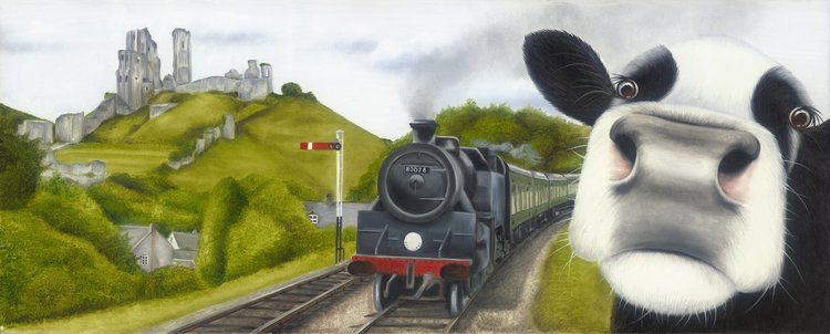 Lucy's Farm 'Moo Selfie at Corfe Railway' Framed Print