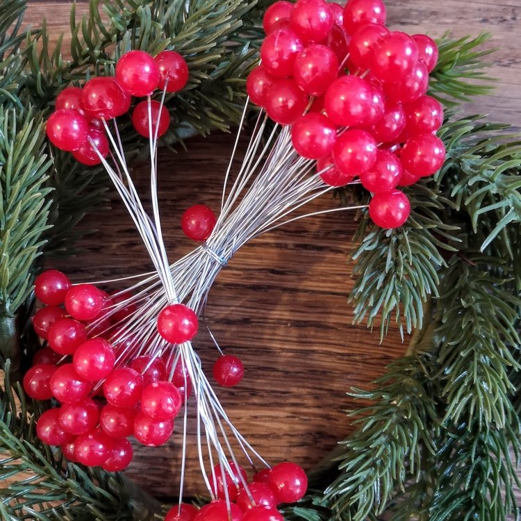 Seasons Green Red Berries on Wire