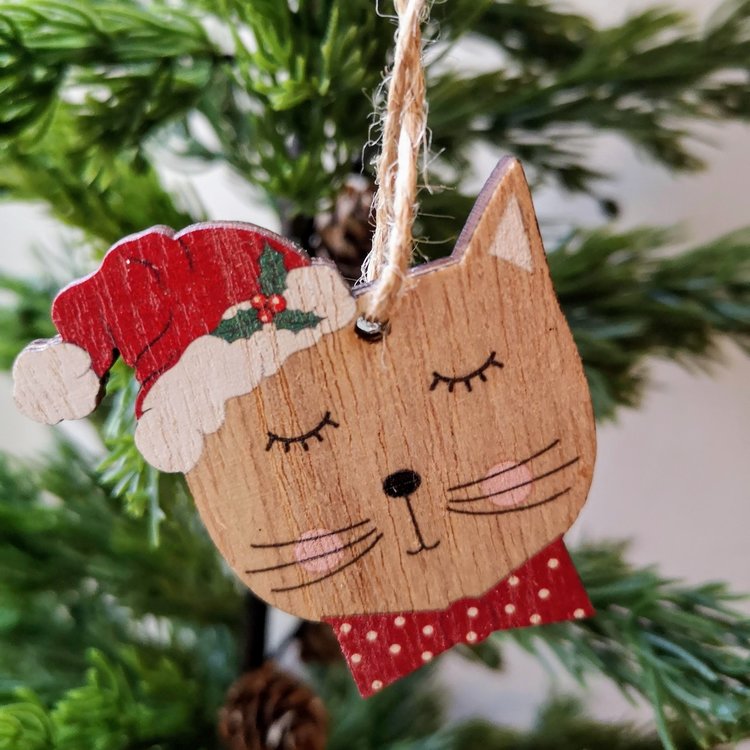 Heaven Sends Wooden Cat Christmas Hanging Decoration
