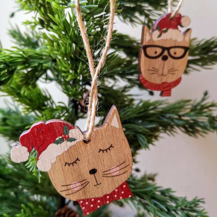 Heaven Sends Wooden Cat Christmas Hanging Decoration