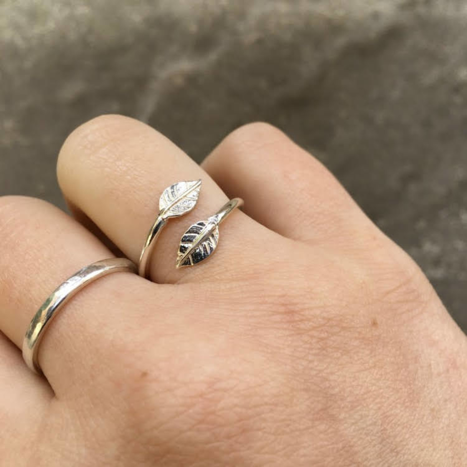 Silver Adjustable Double Leaf Ring Seasons Green