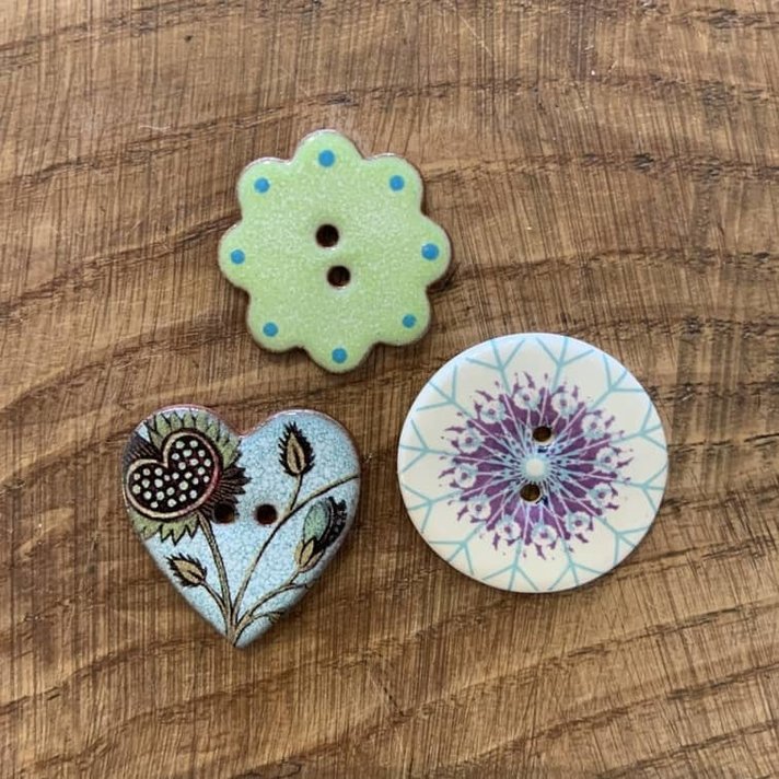 Blue Floral Heart Buttons