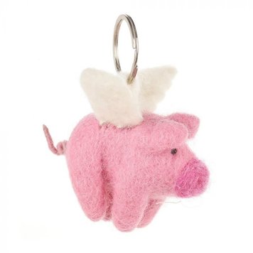 Felt So Good Handmade Needle Felt Flying Pig Keyring