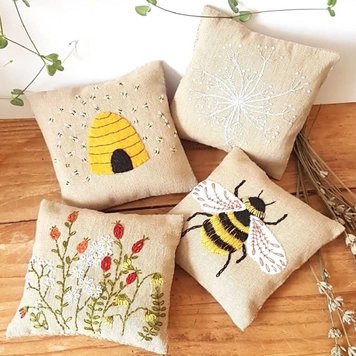 Corinne Lapierre Bee Linen Lavender Bags Embroidery Kit