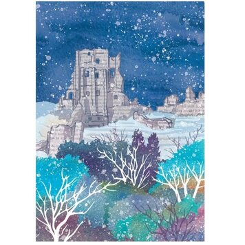 Maria Burns Christmas in Corfe Castle Illustrated Card