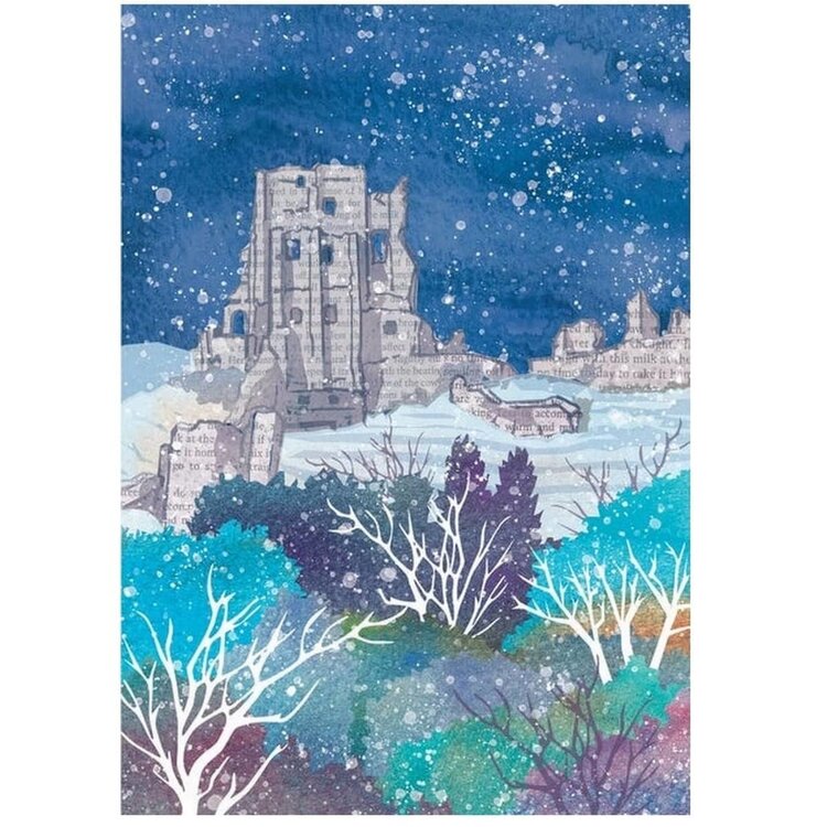Maria Burns Christmas in Corfe Castle Illustrated Card