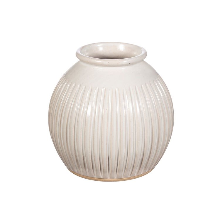 Sass & Belle Large Off-White Rustic Grooved Vase
