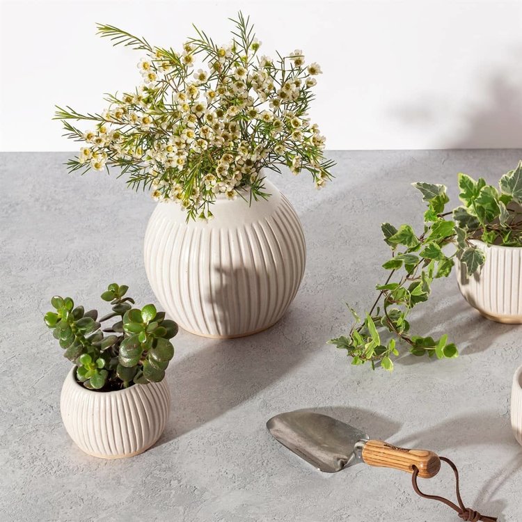 Sass & Belle Large Off-White Rustic Grooved Vase