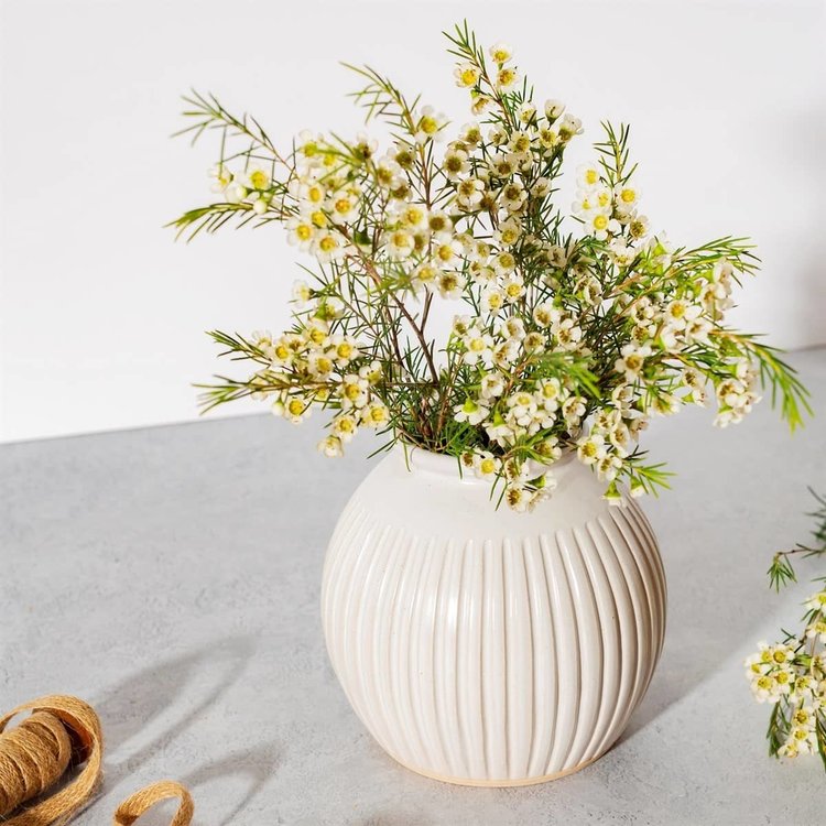 Sass & Belle Large Off-White Rustic Grooved Vase