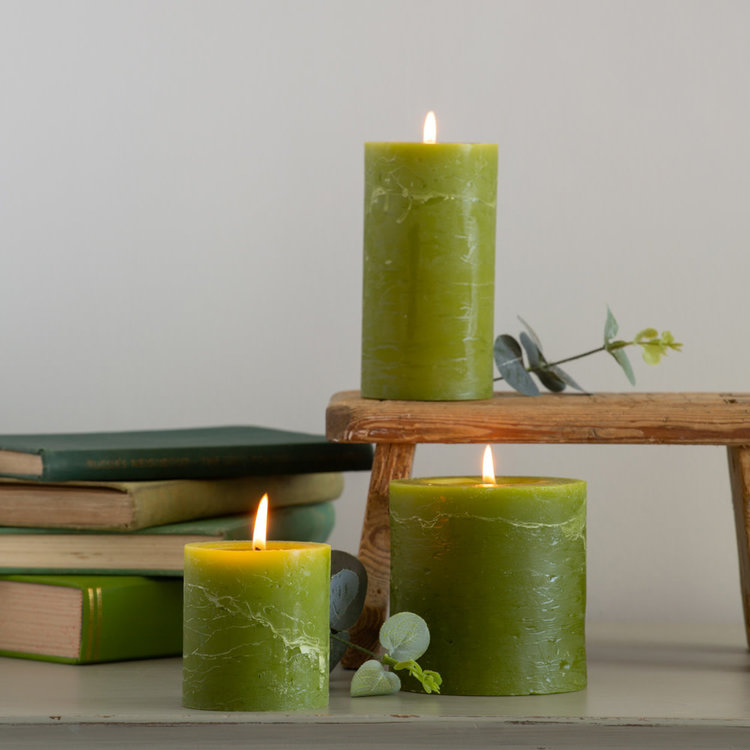 Grand Illusions Fern Green Rustic Pillar Candle