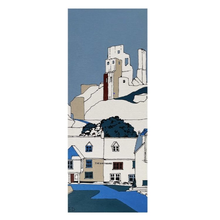 Ed Marriott Corfe Castle & Greyhound Art Card