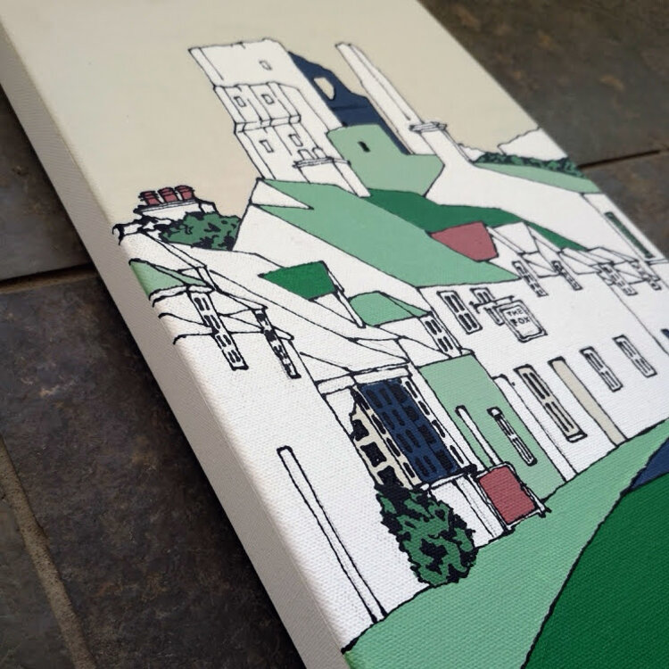 Ed Marriott Long Corfe Castle Canvas Acrylic Original (Green)