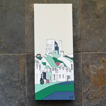 Ed Marriott Long Corfe Castle Canvas Acrylic Original (Green)