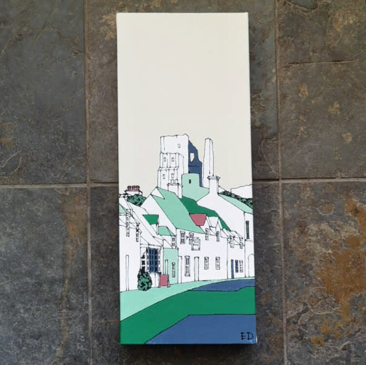 Ed Marriott Long Corfe Castle Canvas Acrylic Original (Green)