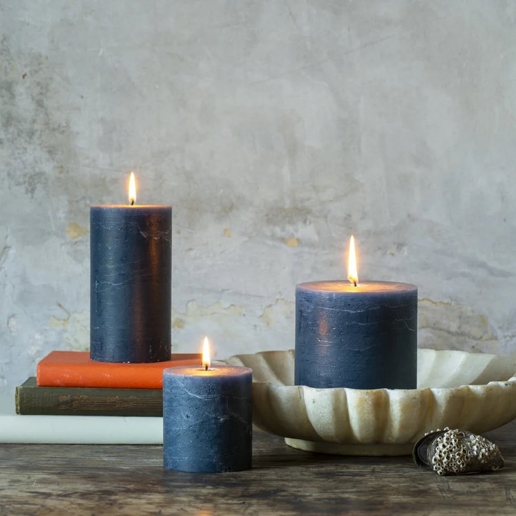Grand Illusions Inky Blue Rustic Pillar Candle