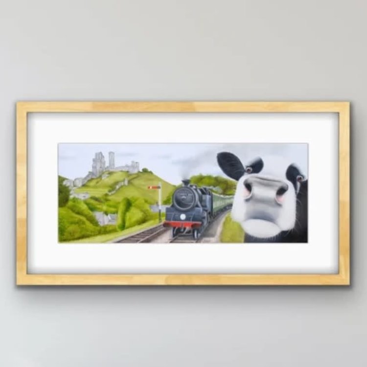 Lucy's Farm 'Moo Selfie at Corfe Railway' Framed Print