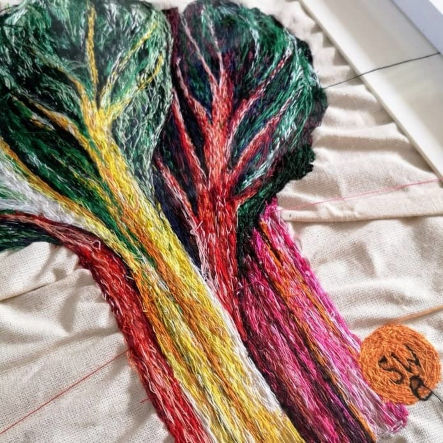 Embroidered Chard - Framed Original Textile from Orange Thread