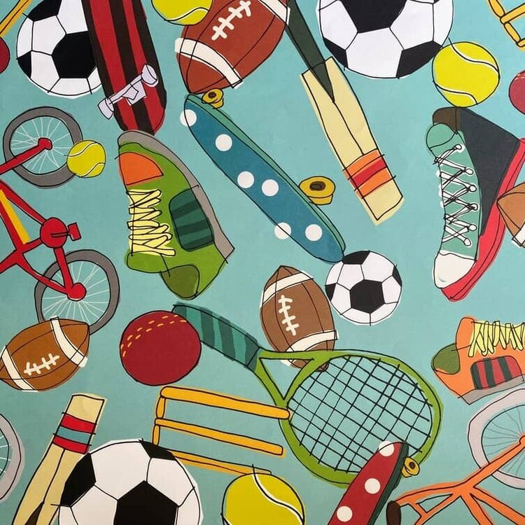 Caroline Gardner Sports Equipment Pattern Gift Wrap