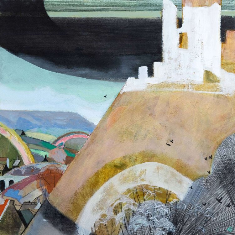 Kim Day Small 'On the Way Home' Corfe Castle Mounted Print