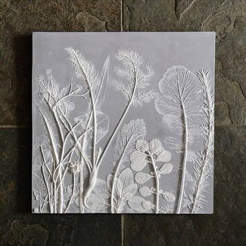 Rachel Dein Large Grey & White Fennel & Leaves Plaque