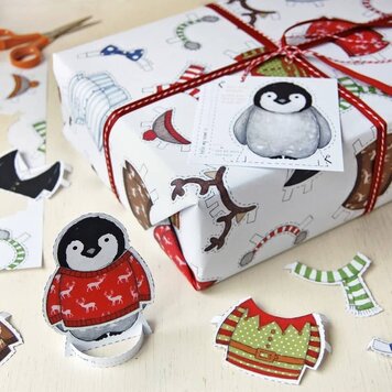 Clara and Macy 'Dress Up A Penguin' Christmas Gift Wrap & Tag Set