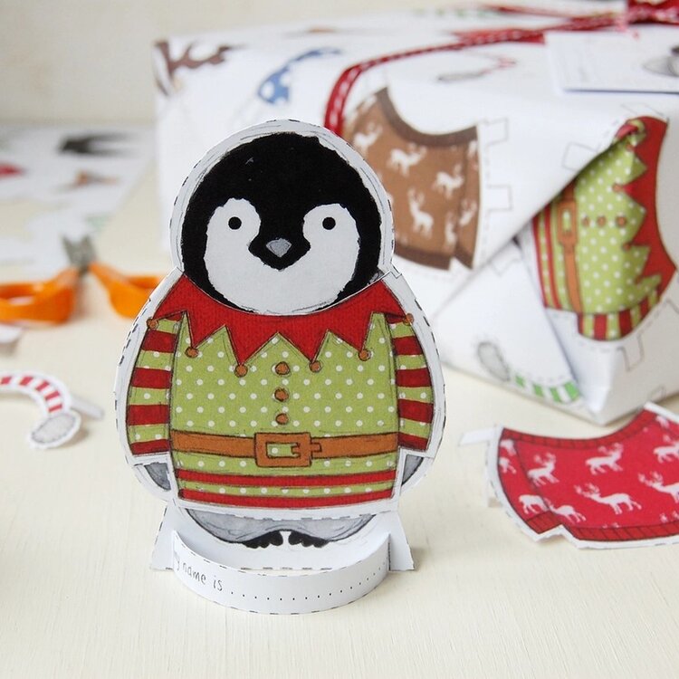 Clara and Macy 'Dress Up A Penguin' Christmas Gift Wrap & Tag Set
