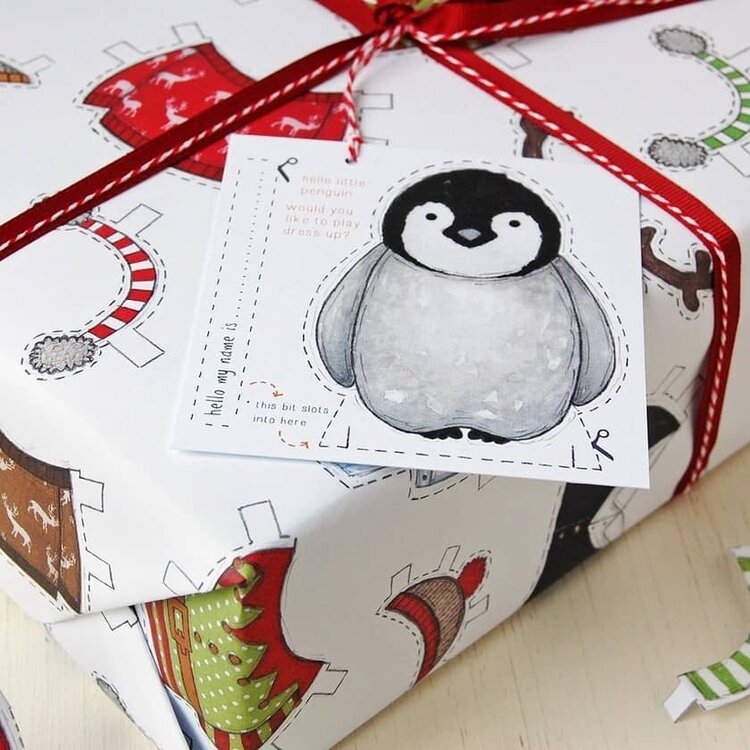 Clara and Macy 'Dress Up A Penguin' Christmas Gift Wrap & Tag Set