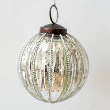 Grand Illusions Beaded Silver Round Bauble Decoration