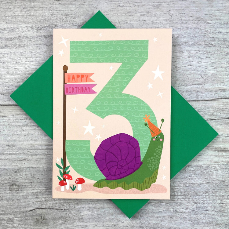 Joanne De Pace Age 3 Snail Birthday Card