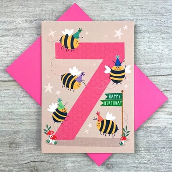 Joanne De Pace Age 7 Bees Birthday Card