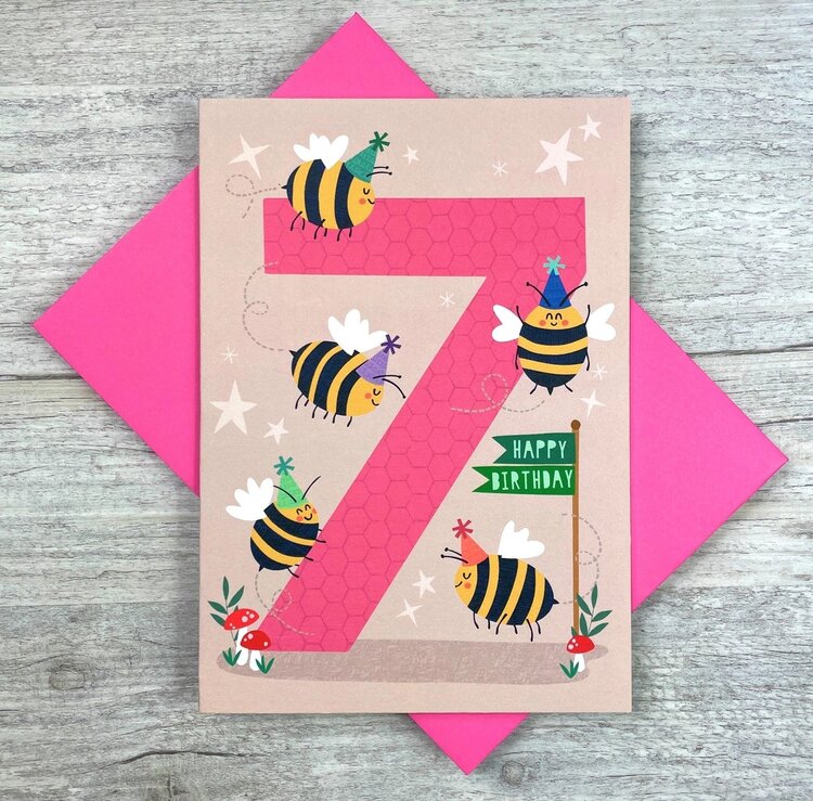 Joanne De Pace Age 7 Bees Birthday Card